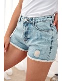 Short denim shorts with abrasions, light blue 30080 - Online store - Boutique